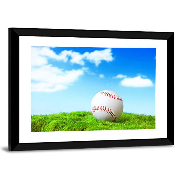 Baseball In Green Grass Canvas Wall Art-3 Horizontal-Gallery Wrap-25" x 16"-Tiaracle