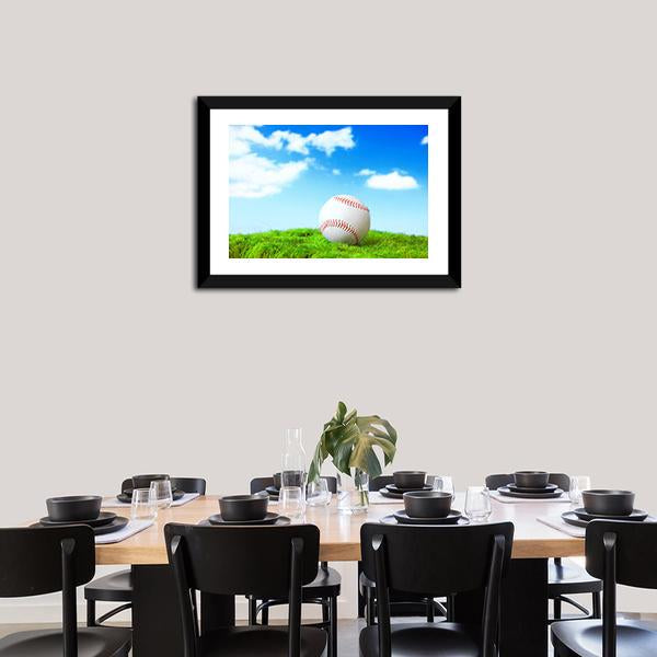 Baseball In Green Grass Canvas Wall Art-3 Horizontal-Gallery Wrap-25" x 16"-Tiaracle