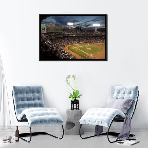 Baseball Match At Night Canvas Wall Art-3 Horizontal-Gallery Wrap-25" x 16"-Tiaracle