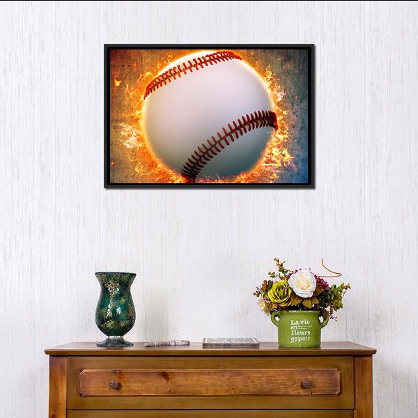 Baseball On A Fire Canvas Wall Art-1 Piece-Floating Frame-24" x 16"-Tiaracle