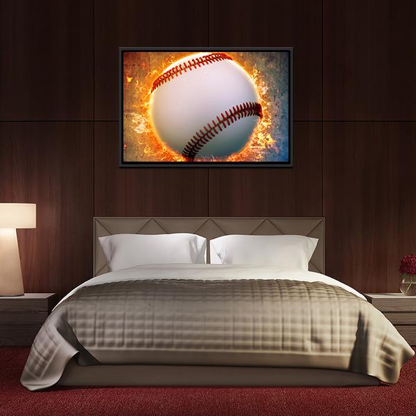 Baseball On A Fire Canvas Wall Art-3 Horizontal-Gallery Wrap-25" x 16"-Tiaracle