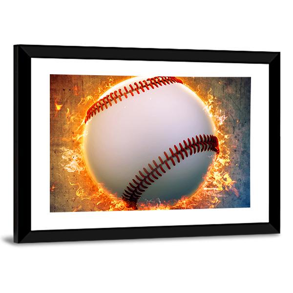 Baseball On A Fire Canvas Wall Art-3 Horizontal-Gallery Wrap-25" x 16"-Tiaracle