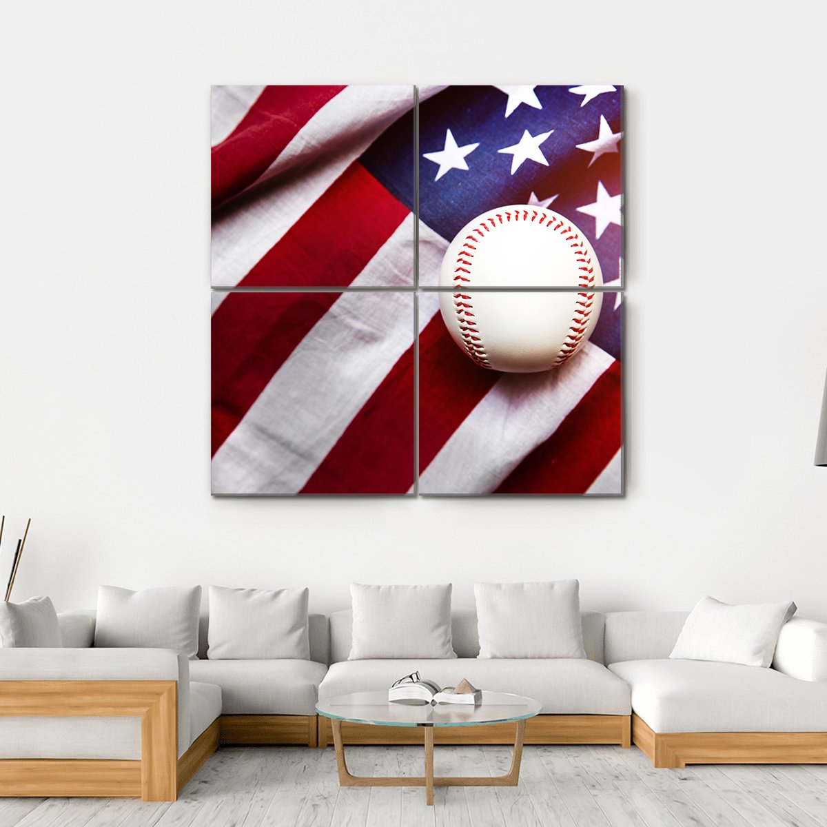 Baseball On American Flag Canvas Wall Art-4 Square-Gallery Wrap-17" x 17"-Tiaracle