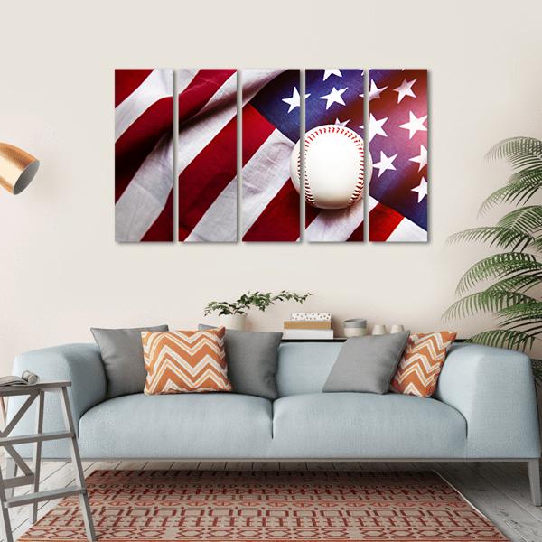 Baseball On American Flag Canvas Wall Art-5 Horizontal-Gallery Wrap-22" x 12"-Tiaracle