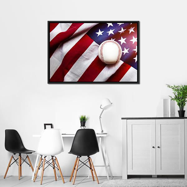 Baseball On American Flag Canvas Wall Art-5 Horizontal-Gallery Wrap-22" x 12"-Tiaracle