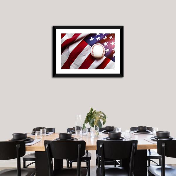 Baseball On American Flag Canvas Wall Art-5 Horizontal-Gallery Wrap-22" x 12"-Tiaracle