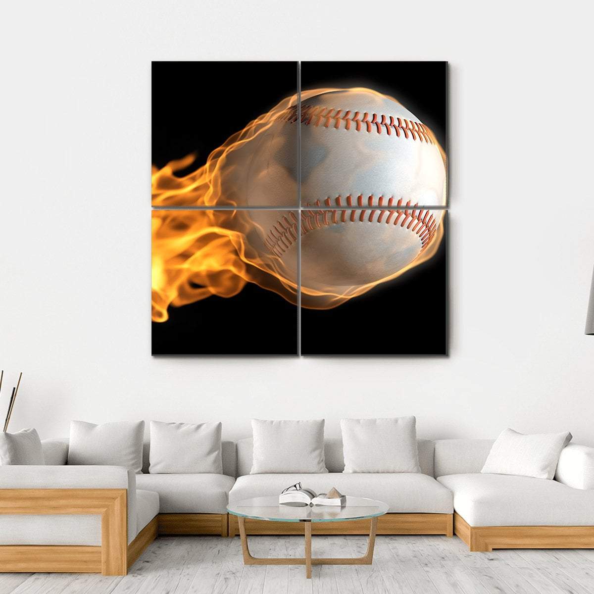 Baseball On Fire Canvas Wall Art-4 Square-Gallery Wrap-17" x 17"-Tiaracle