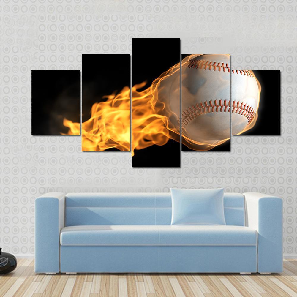 Baseball On Fire Canvas Wall Art-5 Star-Gallery Wrap-62" x 32"-Tiaracle