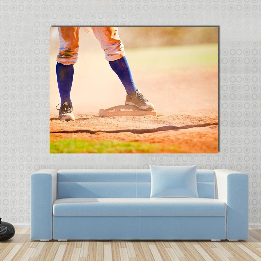 Baseball Player On Baseball Base Canvas Wall Art-1 Piece-Gallery Wrap-48" x 32"-Tiaracle
