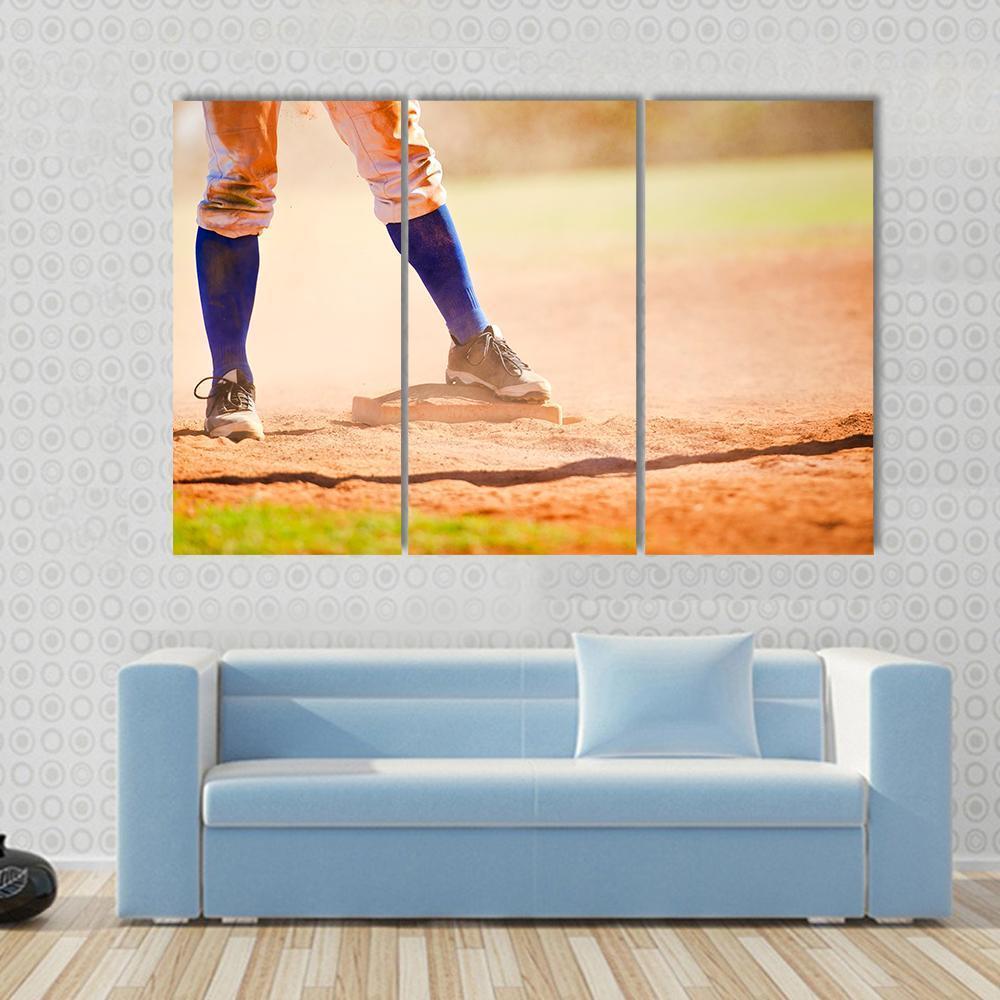 Baseball Player On Baseball Base Canvas Wall Art-3 Horizontal-Gallery Wrap-37" x 24"-Tiaracle