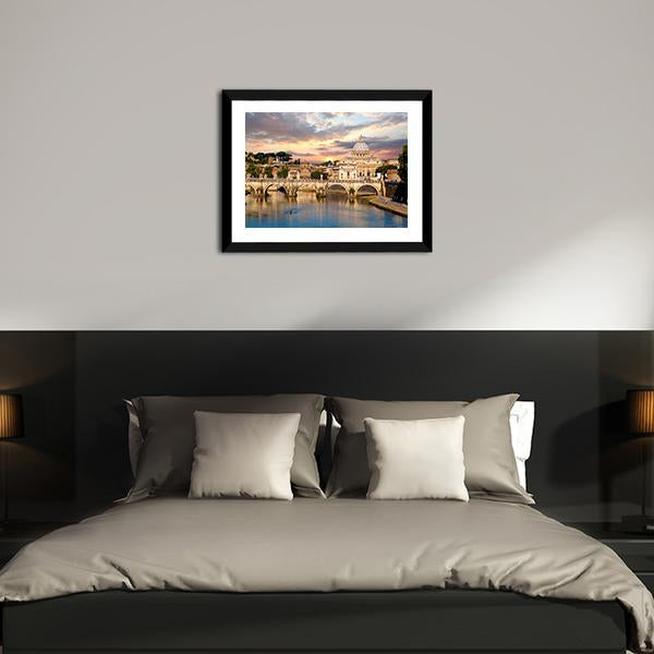 Basilica Di San Pietro With Bridge Canvas Wall Art-3 Horizontal-Gallery Wrap-25" x 16"-Tiaracle