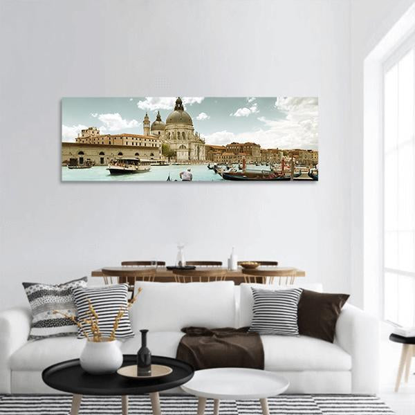 Grand Canal & Church Venice Panoramic Canvas Wall Art-1 Piece-36" x 12"-Tiaracle
