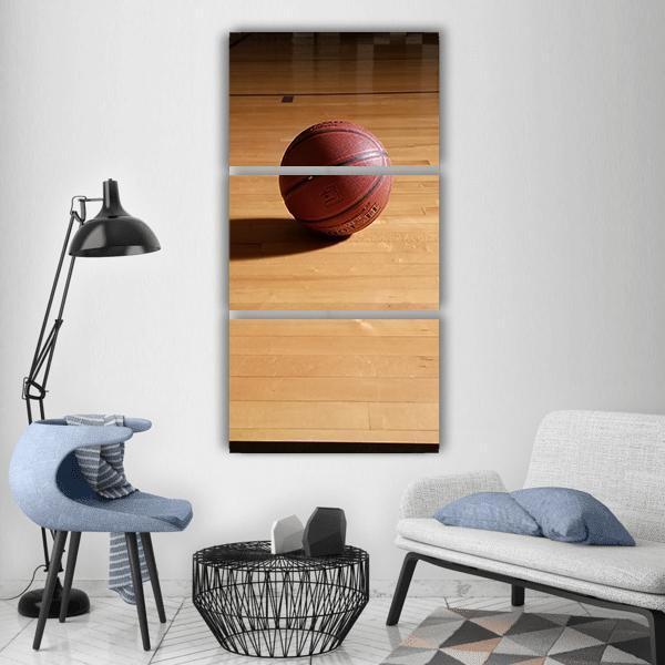 Basketball On Hardwood Vertical Canvas Wall Art-3 Vertical-Gallery Wrap-12" x 25"-Tiaracle