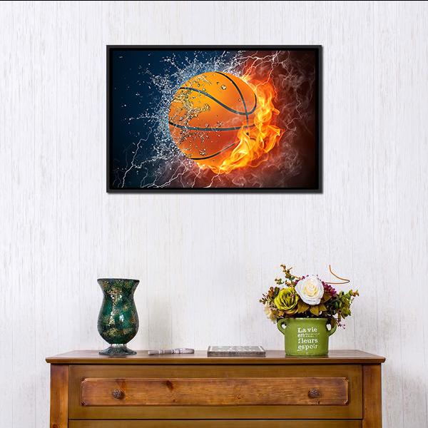 Basketball Ball On Fire Canvas Wall Art-1 Piece-Floating Frame-24" x 16"-Tiaracle