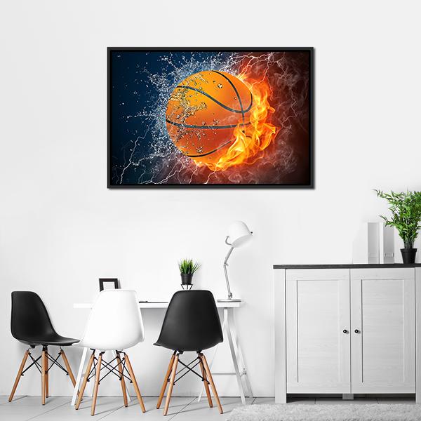 Basketball Ball On Fire Canvas Wall Art-3 Horizontal-Gallery Wrap-25" x 16"-Tiaracle