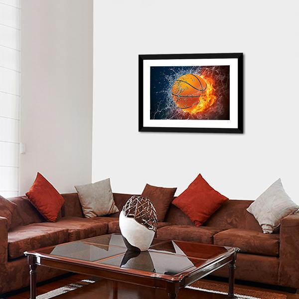 Basketball Ball On Fire Canvas Wall Art-3 Horizontal-Gallery Wrap-25" x 16"-Tiaracle
