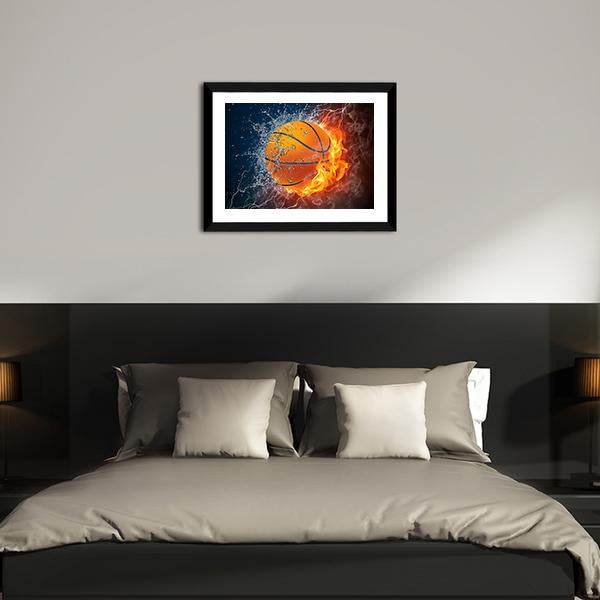 Basketball Ball On Fire Canvas Wall Art-3 Horizontal-Gallery Wrap-25" x 16"-Tiaracle