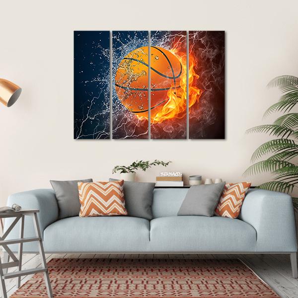 Basketball Ball On Fire Canvas Wall Art-4 Horizontal-Gallery Wrap-34" x 24"-Tiaracle