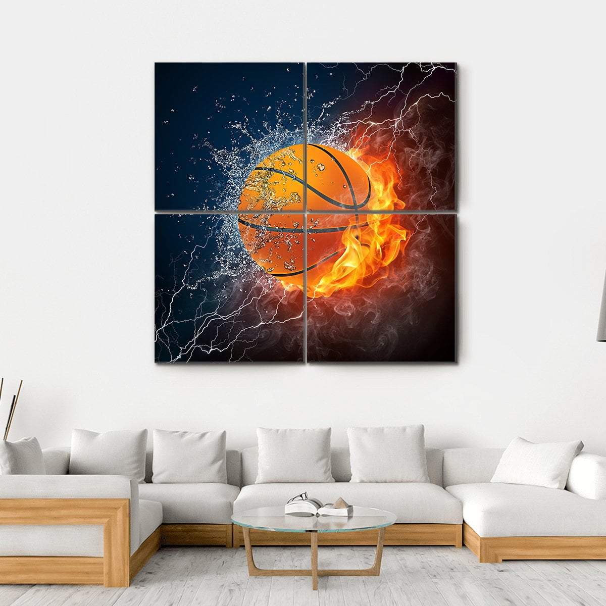 Basketball Ball On Fire Canvas Wall Art-4 Square-Gallery Wrap-17" x 17"-Tiaracle