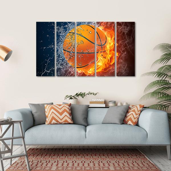 Basketball Ball On Fire Canvas Wall Art-5 Horizontal-Gallery Wrap-22" x 12"-Tiaracle