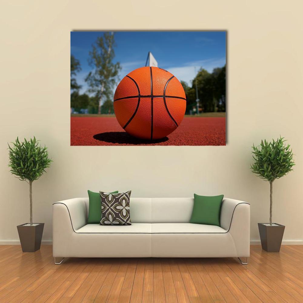 Basketball On Outdoor Court Canvas Wall Art-1 Piece-Gallery Wrap-48" x 32"-Tiaracle