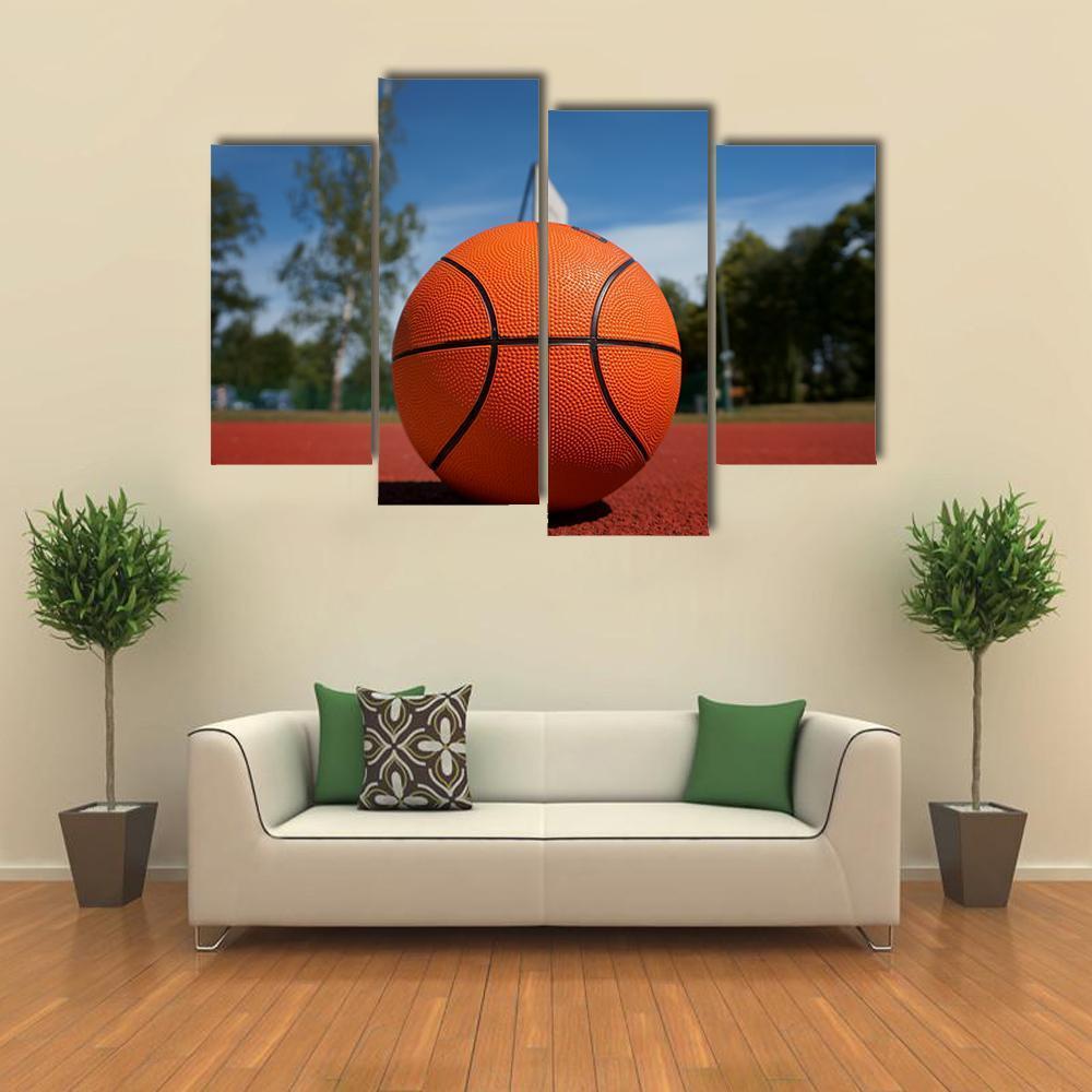 Basketball On Outdoor Court Canvas Wall Art-4 Pop-Gallery Wrap-50" x 32"-Tiaracle