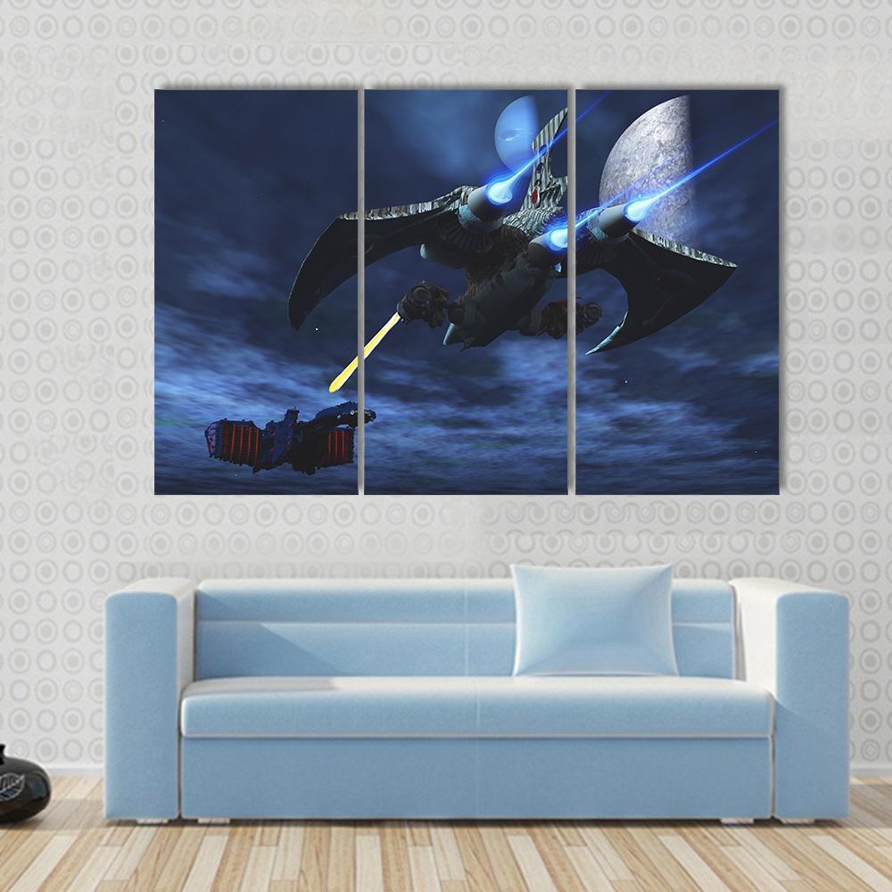 Spaceships War In Space Canvas Wall Art-3 Horizontal-Gallery Wrap-37" x 24"-Tiaracle