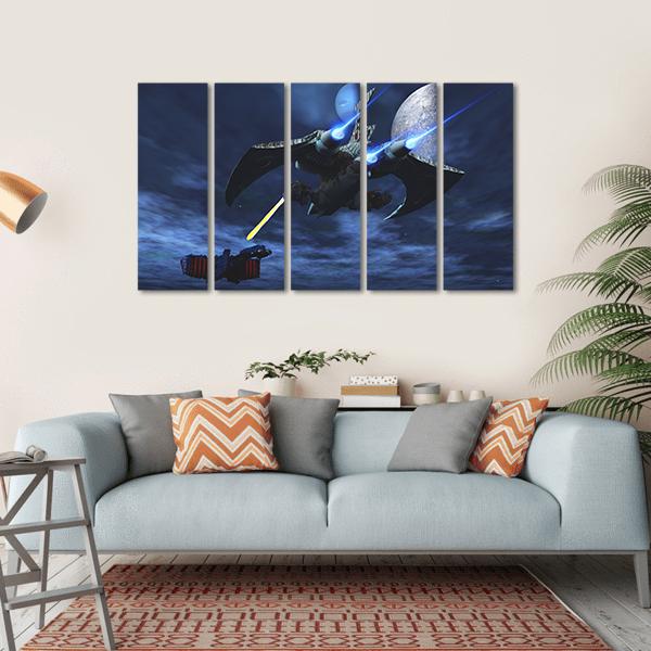 Spaceships War In Space Canvas Wall Art-5 Horizontal-Gallery Wrap-22" x 12"-Tiaracle