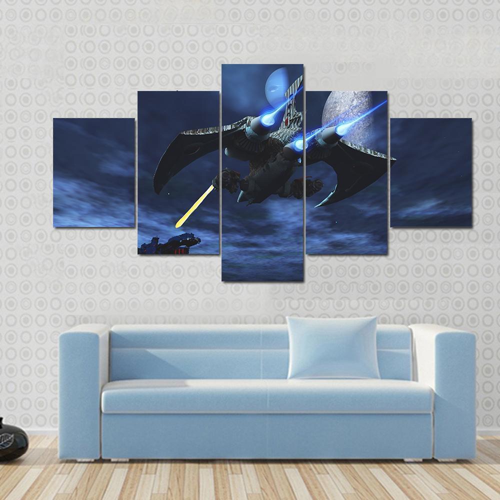 Spaceships War In Space Canvas Wall Art-5 Star-Gallery Wrap-62" x 32"-Tiaracle