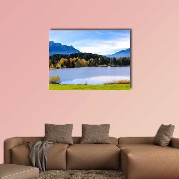 Lake & Alps Mountains Canvas Wall Art-1 Piece-Gallery Wrap-48" x 32"-Tiaracle