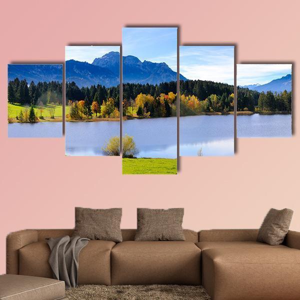 Lake & Alps Mountains Canvas Wall Art-5 Star-Gallery Wrap-62" x 32"-Tiaracle
