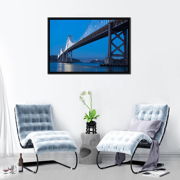 Bay Bridge At Twilight Canvas Wall Art-5 Horizontal-Gallery Wrap-22" x 12"-Tiaracle