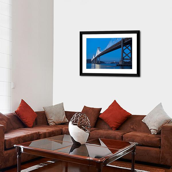 Bay Bridge At Twilight Canvas Wall Art-3 Horizontal-Gallery Wrap-25" x 16"-Tiaracle