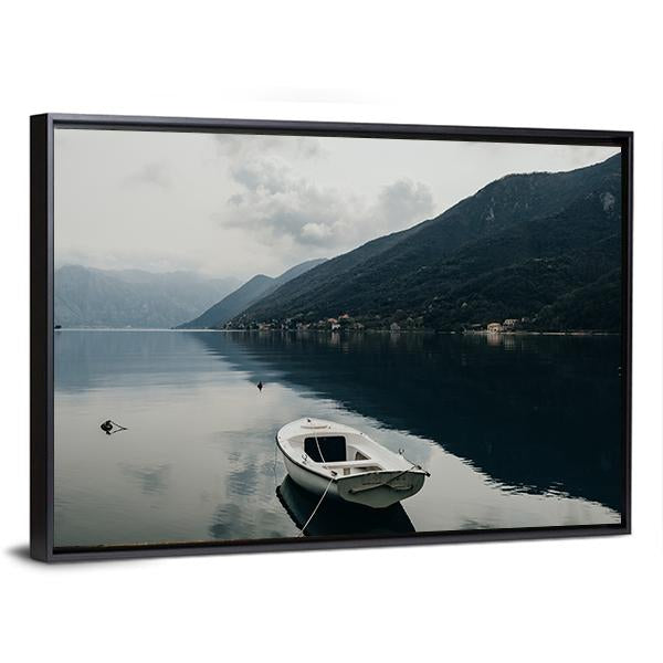 Bay Of Kotor & Boat Canvas Wall Art-5 Horizontal-Gallery Wrap-22" x 12"-Tiaracle
