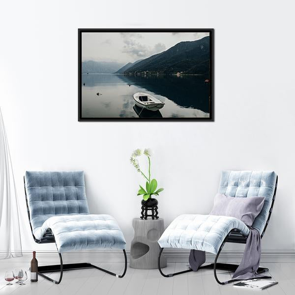 Bay Of Kotor & Boat Canvas Wall Art-3 Horizontal-Gallery Wrap-25" x 16"-Tiaracle
