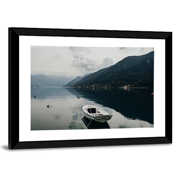 Bay Of Kotor & Boat Canvas Wall Art-3 Horizontal-Gallery Wrap-25" x 16"-Tiaracle