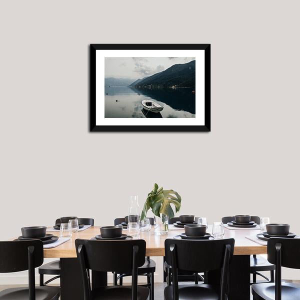 Bay Of Kotor & Boat Canvas Wall Art-3 Horizontal-Gallery Wrap-25" x 16"-Tiaracle