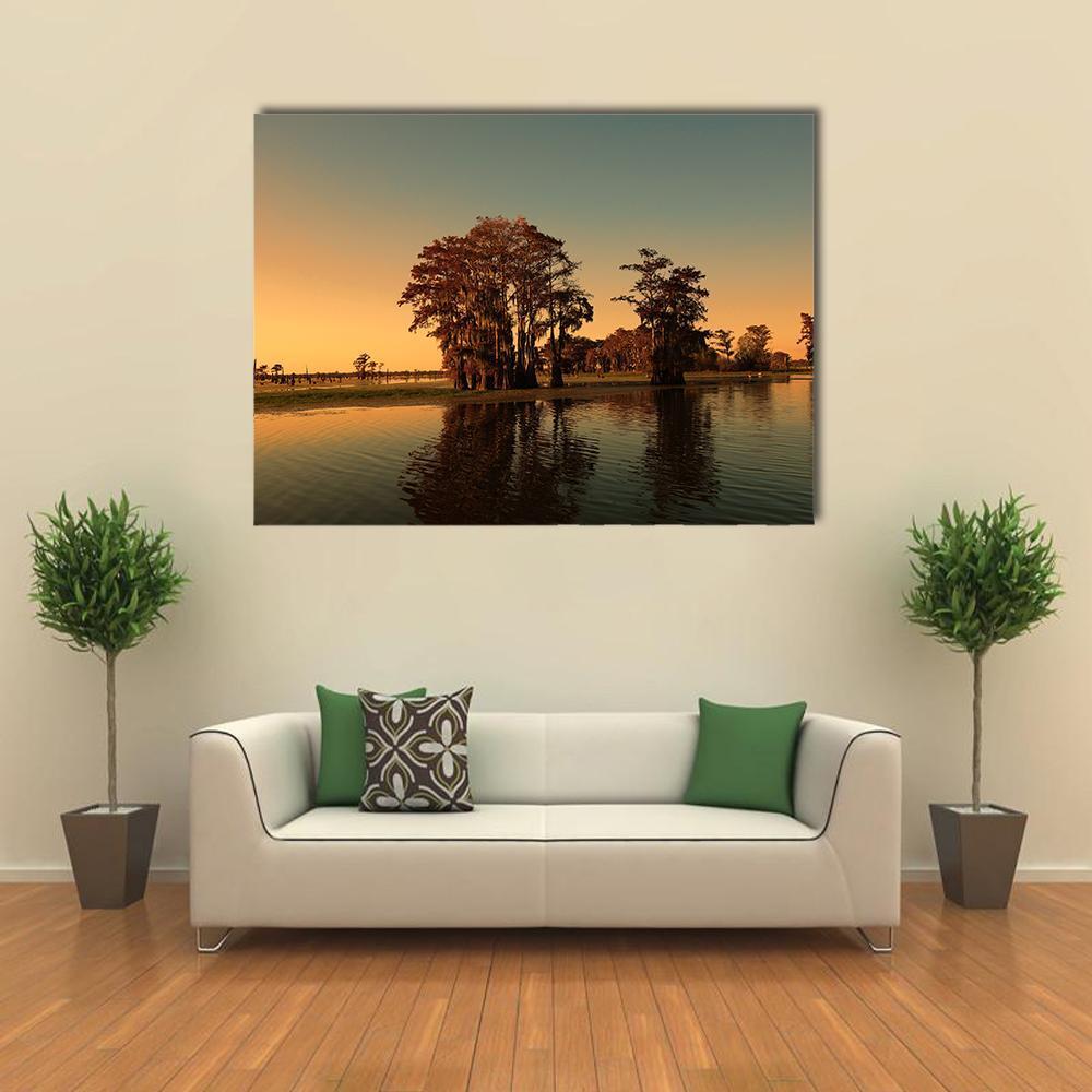 Bayou & Cypress Trees Canvas Wall Art-1 Piece-Gallery Wrap-48" x 32"-Tiaracle