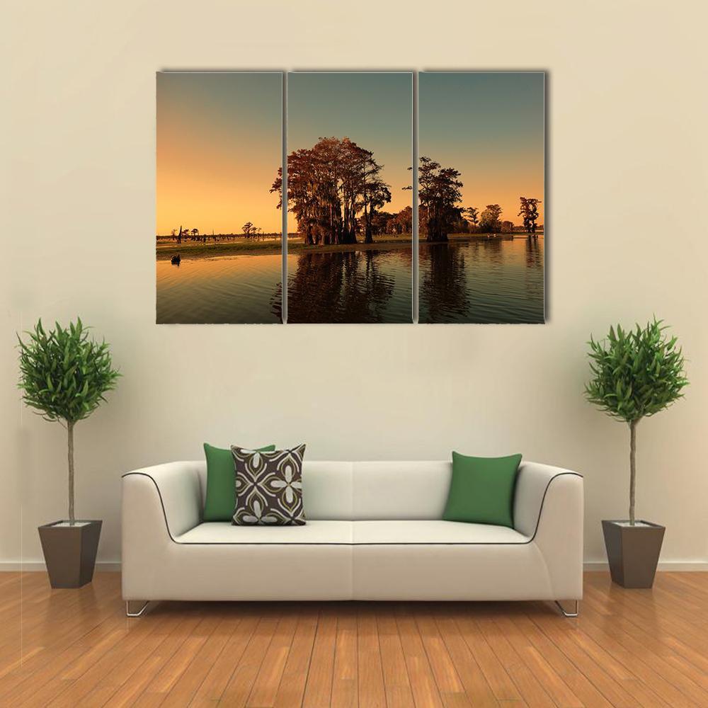 Bayou & Cypress Trees Canvas Wall Art-3 Horizontal-Gallery Wrap-37" x 24"-Tiaracle