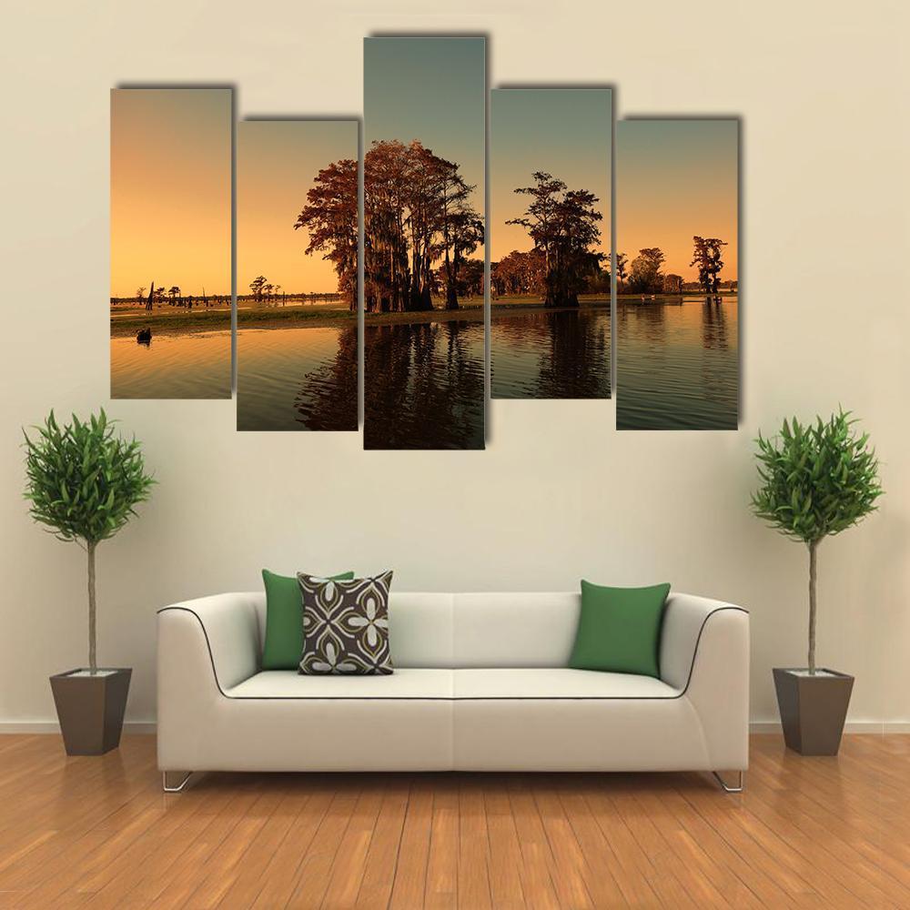 Bayou & Cypress Trees Canvas Wall Art-5 Pop-Gallery Wrap-47" x 32"-Tiaracle