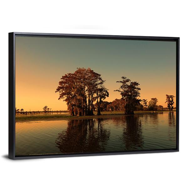 Bayou & Cypress Trees Canvas Wall Art-3 Horizontal-Gallery Wrap-25" x 16"-Tiaracle