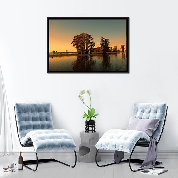 Bayou & Cypress Trees Canvas Wall Art-3 Horizontal-Gallery Wrap-25" x 16"-Tiaracle