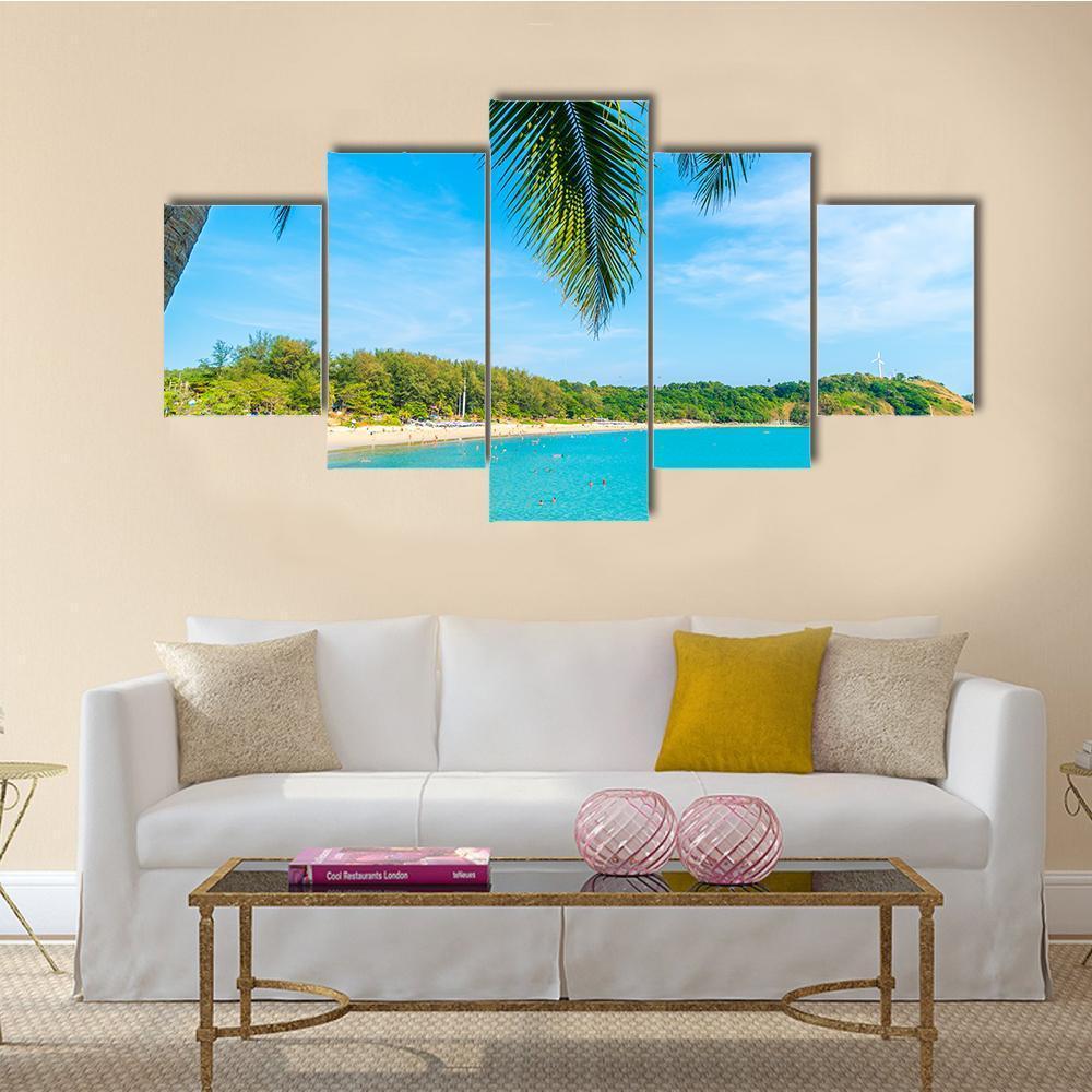 Palm Tree Paradise Island Canvas Wall Art-5 Star-Gallery Wrap-62" x 32"-Tiaracle