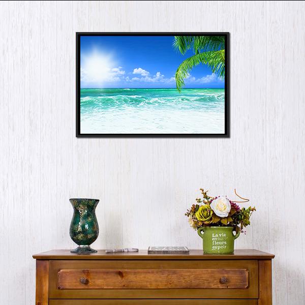 Beach At Day Time Canvas Wall Art-1 Piece-Floating Frame-24" x 16"-Tiaracle