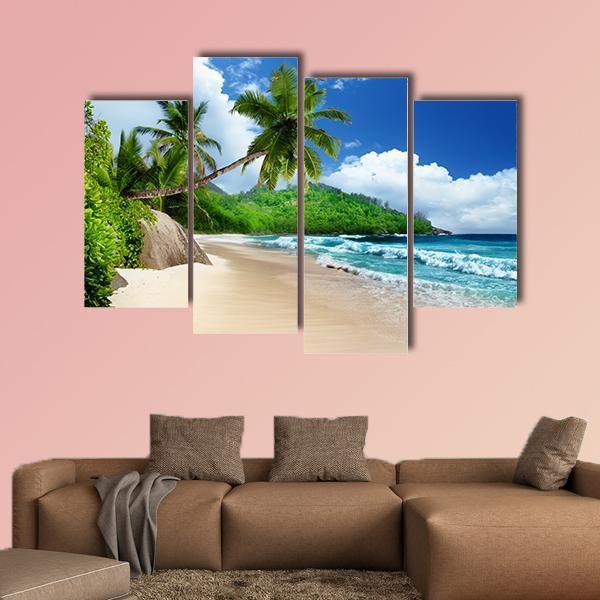 Beach At Mahe Island Canvas Wall Art-4 Pop-Gallery Wrap-50" x 32"-Tiaracle