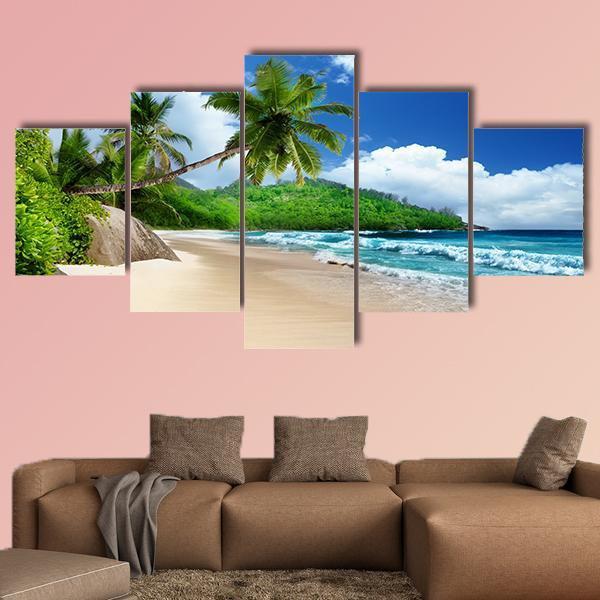 Beach At Mahe Island Canvas Wall Art-5 Star-Gallery Wrap-62" x 32"-Tiaracle