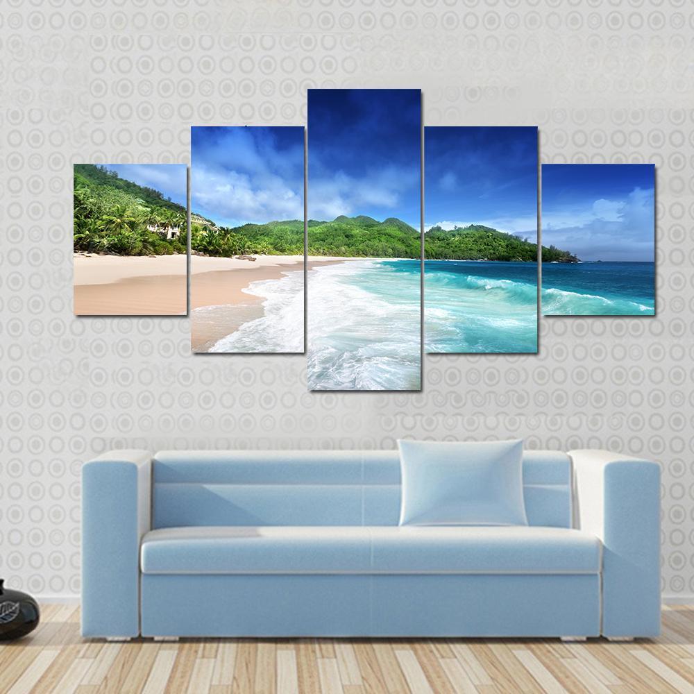 Beach At Mahe island Seychelles Canvas Wall Art-5 Star-Gallery Wrap-62" x 32"-Tiaracle