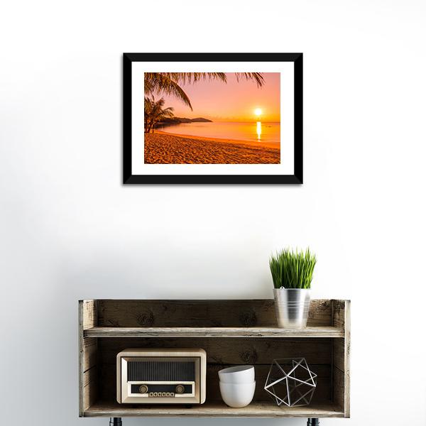 Beach At Sunrise Time Canvas Wall Art-1 Piece-Framed Print-20" x 16"-Tiaracle