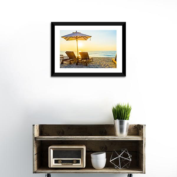 Beach Bed With Sun Flare Canvas Wall Art-1 Piece-Framed Print-20" x 16"-Tiaracle