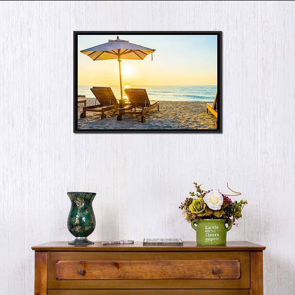 Beach Bed With Sun Flare Panoramic Canvas Wall Art-1 Piece-36" x 12"-Tiaracle